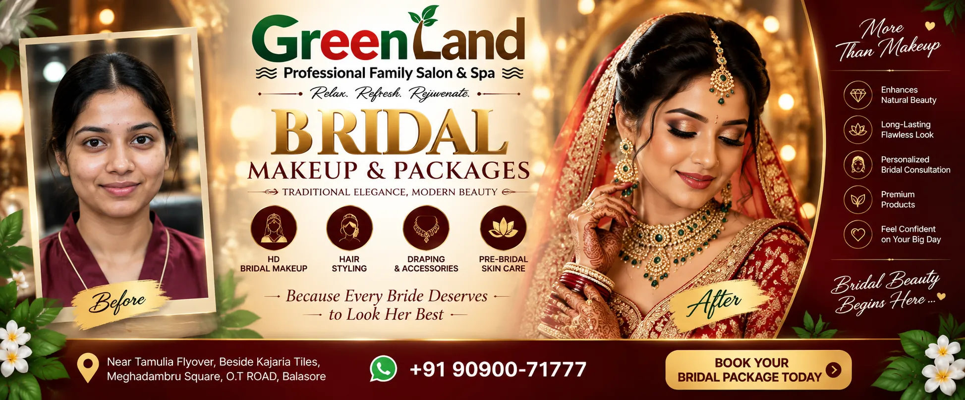 Bridal makeup and beauty services at GreenLand Salon & Spa